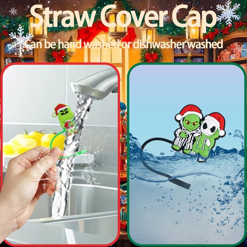 ZERCEJC 6 PCS Christmas Straw Cover Cap for Stanley Cup，Xmas Straw Toppers Compatible with Stanley 30&40 Oz Tumbler，Reusable Silicone Straw Tips Lids for Stanley Cup Accessories - Image 3